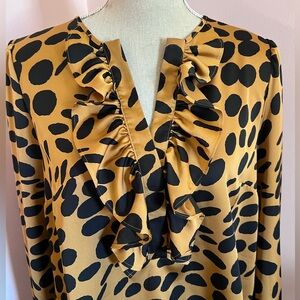 J.Crew Satin Ruffle Front Wavy Dot Animal Print Blouse - Size Large